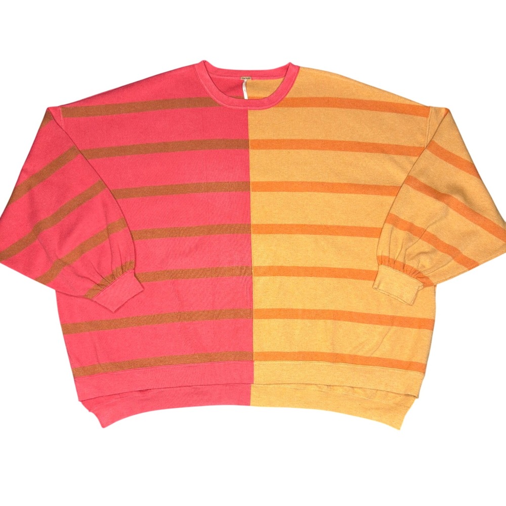 Free People Uptown Stripe Pullover L Pink Orange Colorblock Knit Sweater